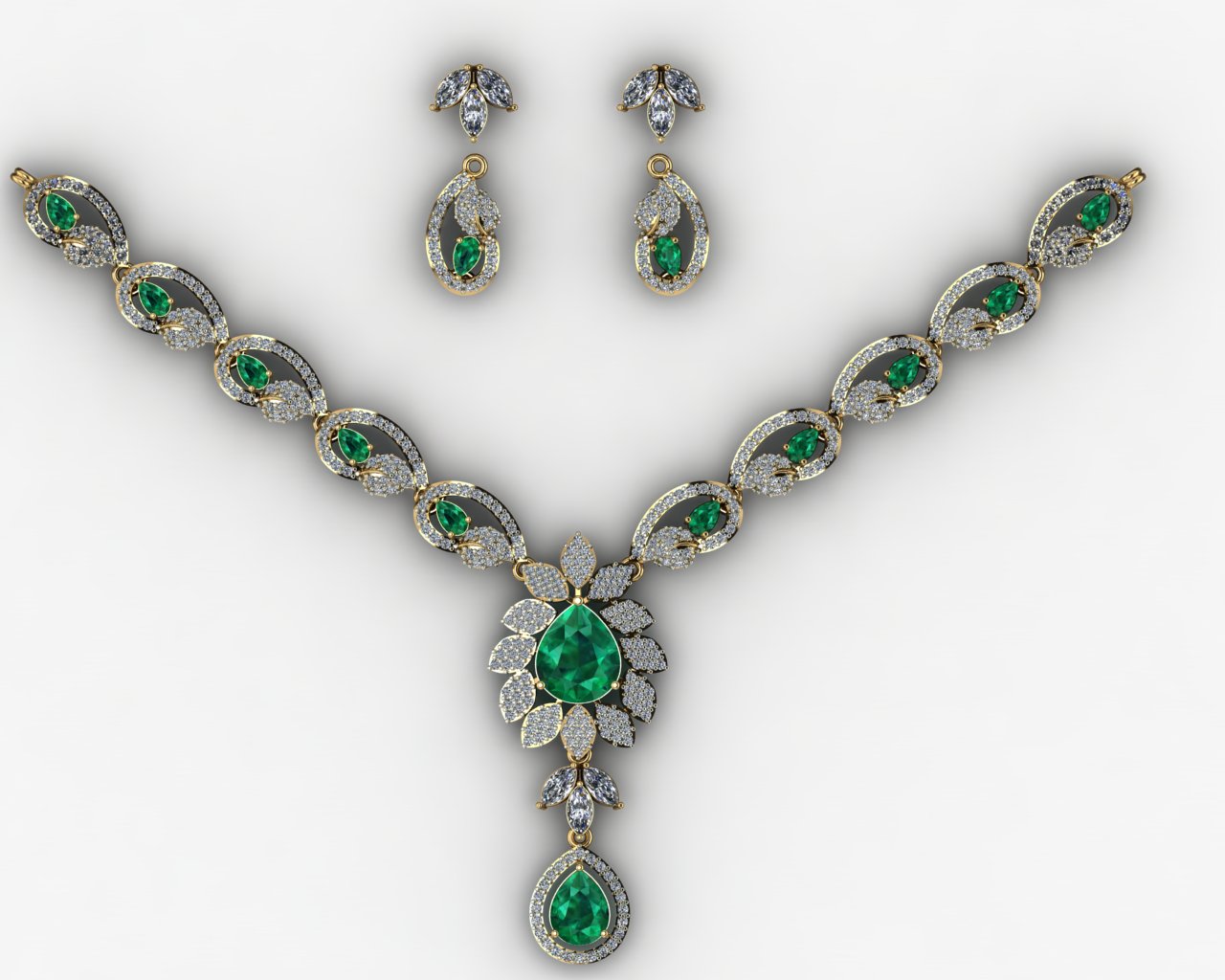 Royal Emerald & Diamond Necklace Set