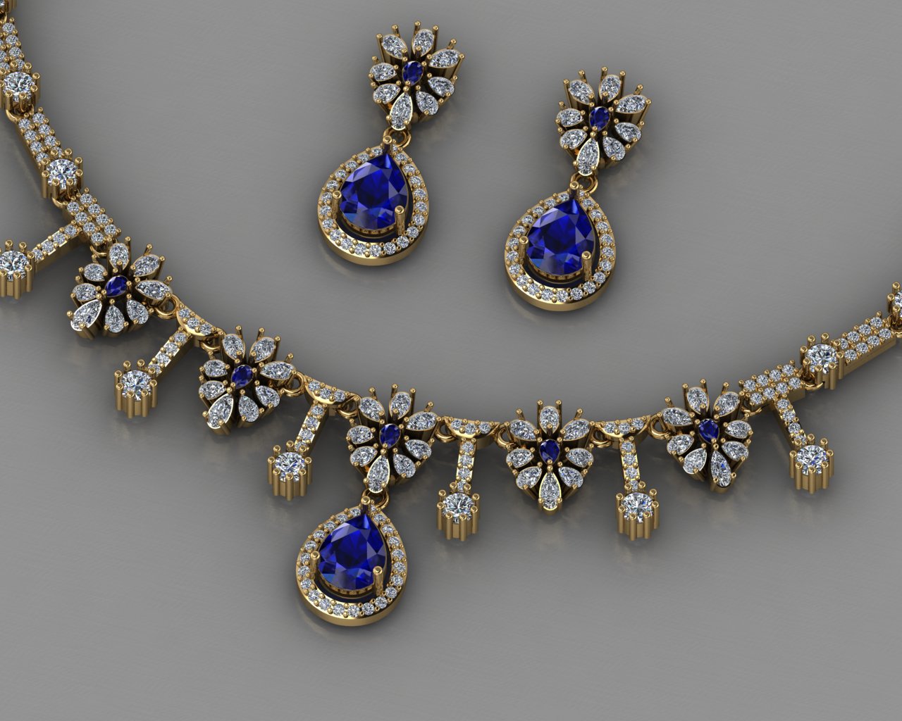 Customizable Sapphire & Diamond Cascade Set