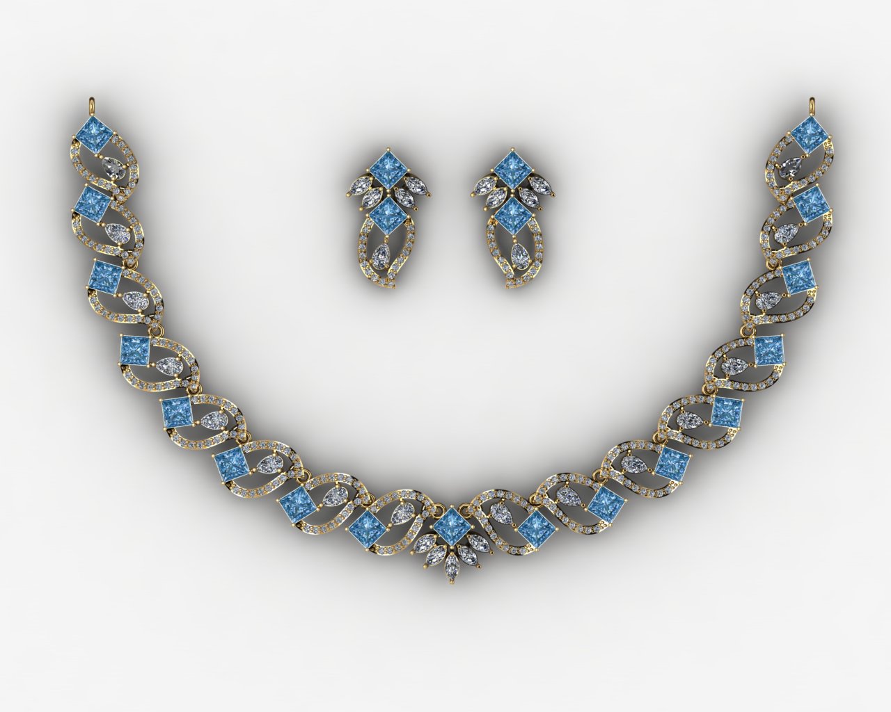 Customizable Aquamarine & Diamond Wave Set