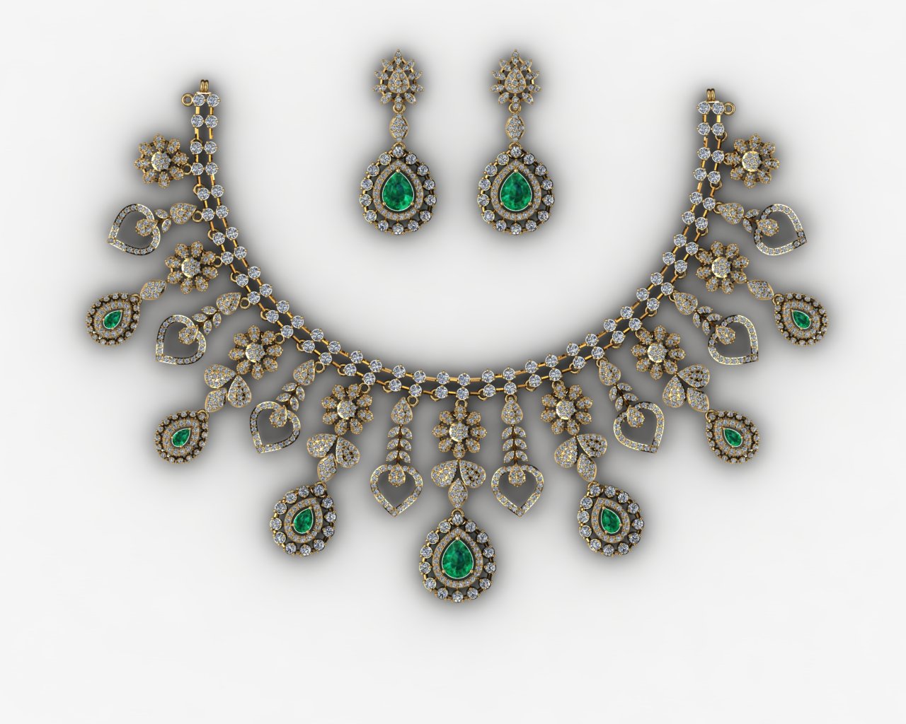 Customizable Emerald & Diamond Garden Necklace Set