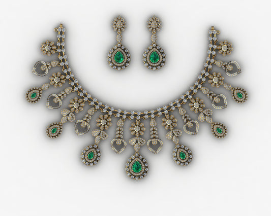 Customizable Emerald & Diamond Garden Necklace Set