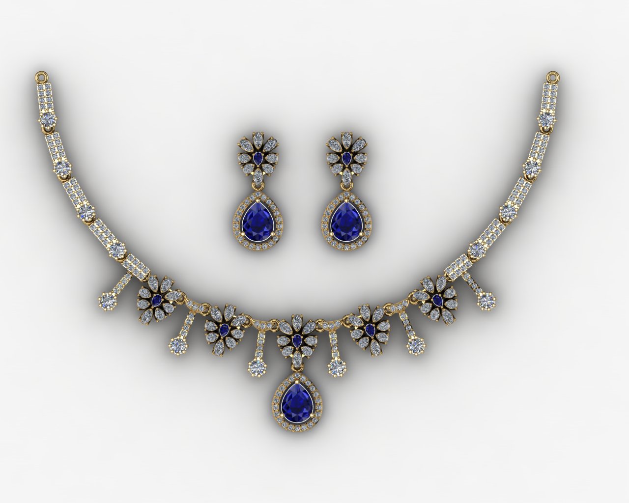 Customizable Sapphire & Diamond Cascade Set