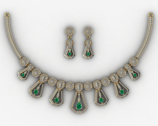 Customizable Emerald & Diamond Geometric Set