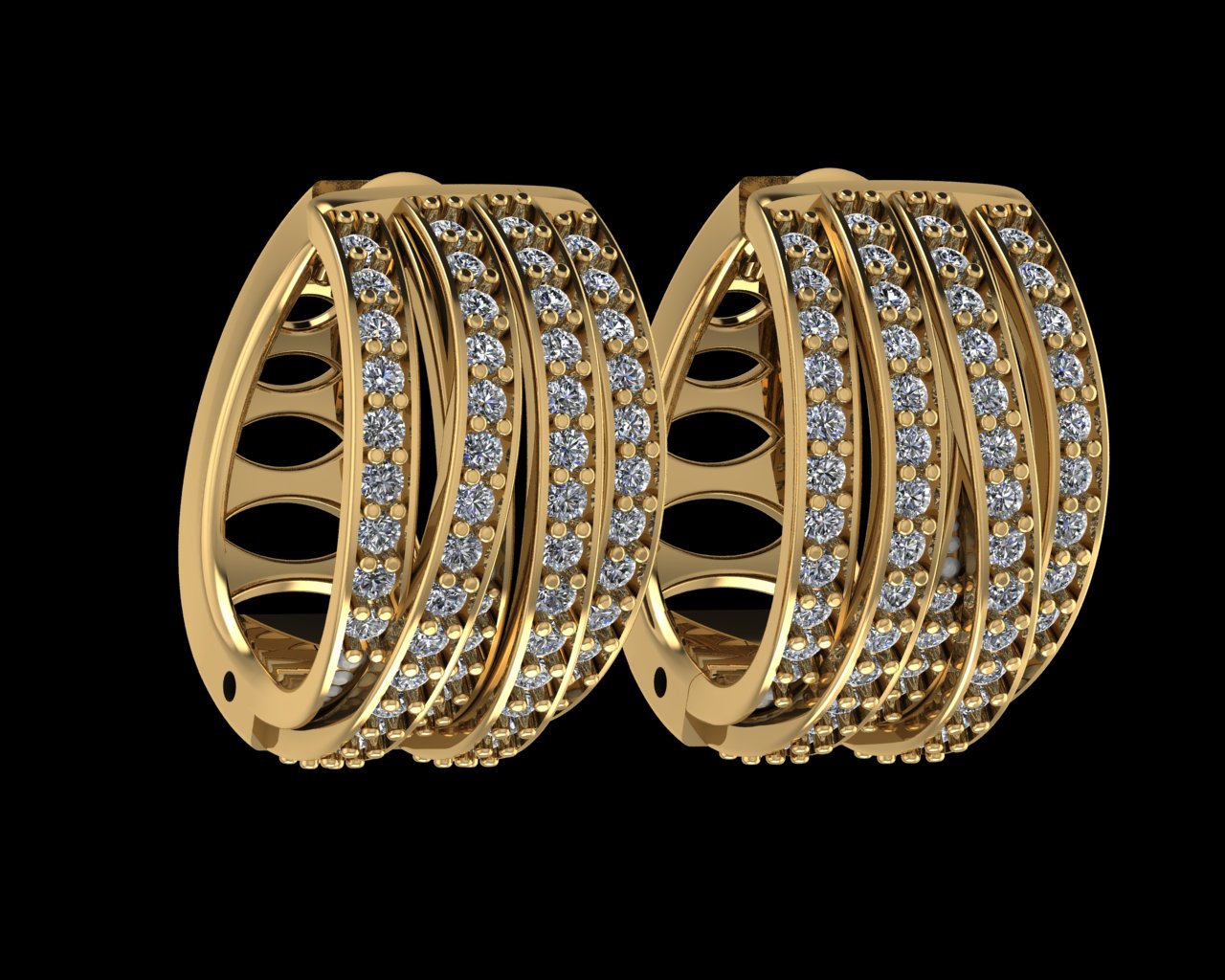 Elegant Multi-Row Diamond Hoop Earrings