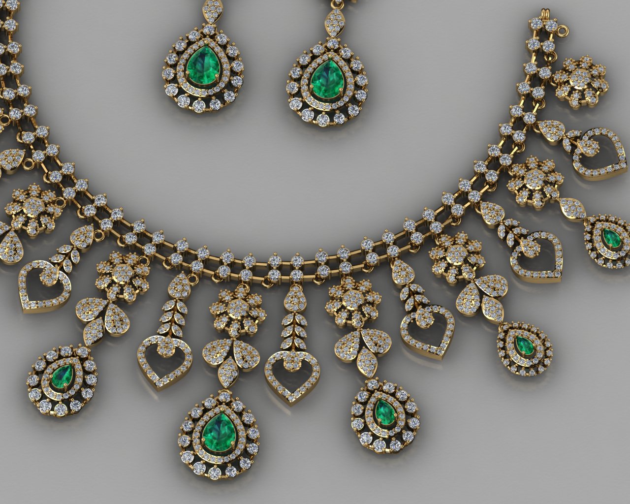 Customizable Emerald & Diamond Garden Necklace Set