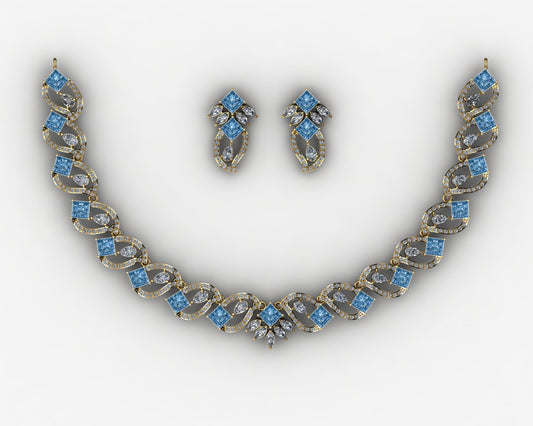 Customizable Aquamarine & Diamond Wave Set