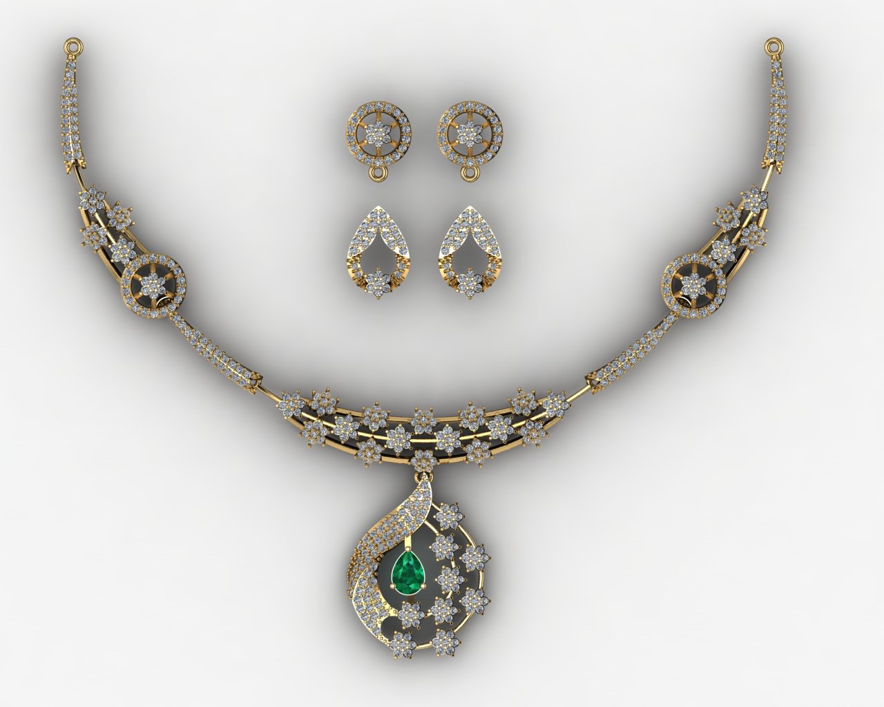 Customizable Emerald & Diamond Leaf Set