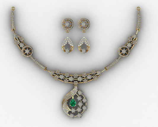 Customizable Emerald & Diamond Leaf Set
