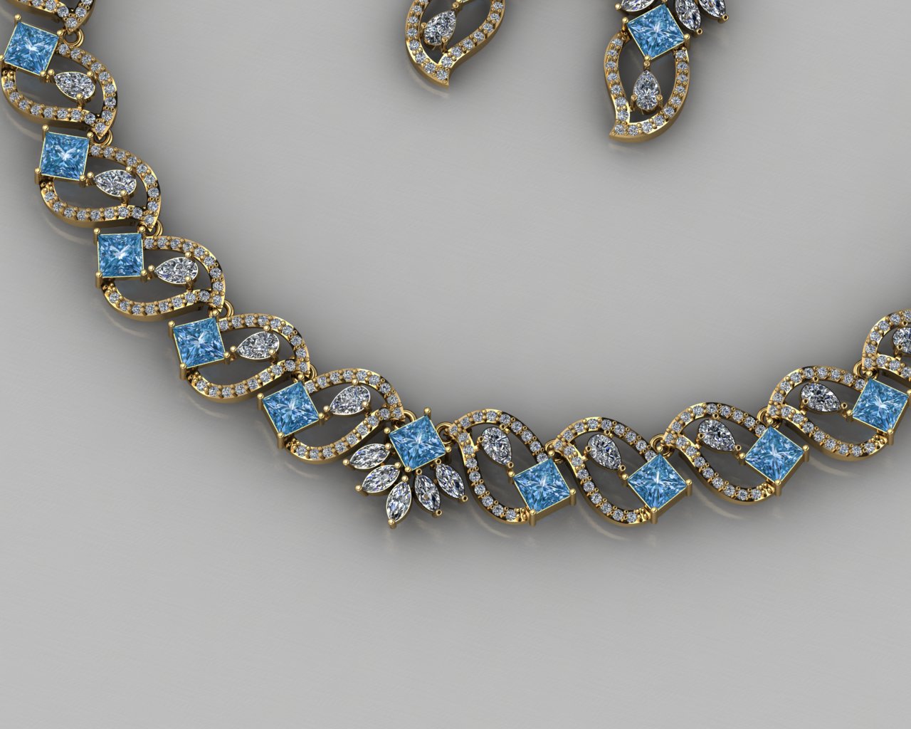 Customizable Aquamarine & Diamond Wave Set