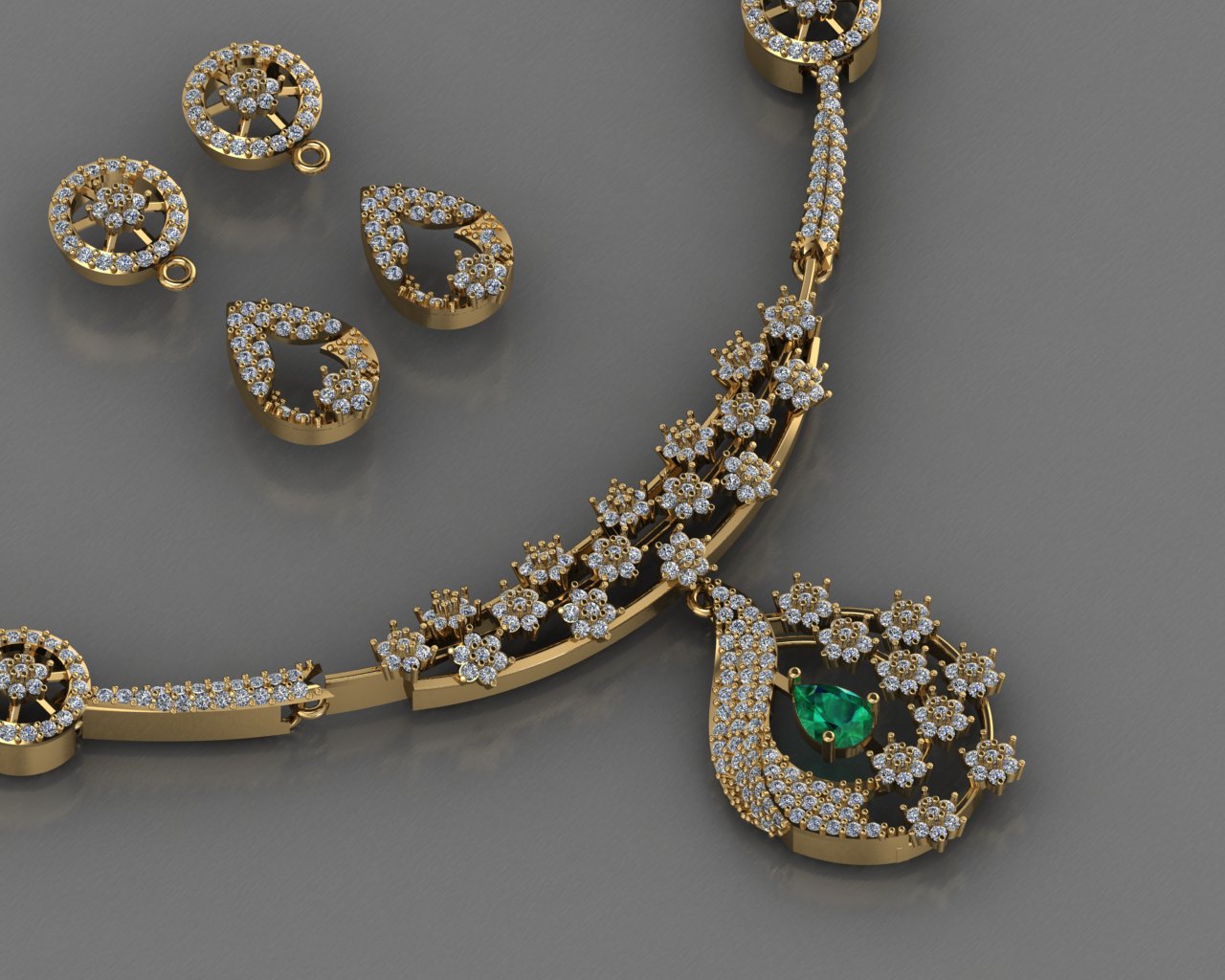 Customizable Emerald & Diamond Leaf Set
