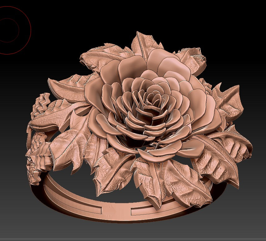 "The Sculpted Bloom" Lifelike Rose & Leaf Statement Ring