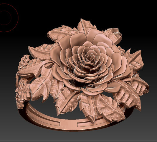 "The Sculpted Bloom" Lifelike Rose & Leaf Statement Ring