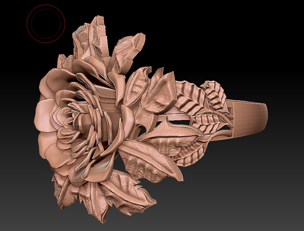 "The Sculpted Bloom" Lifelike Rose & Leaf Statement Ring