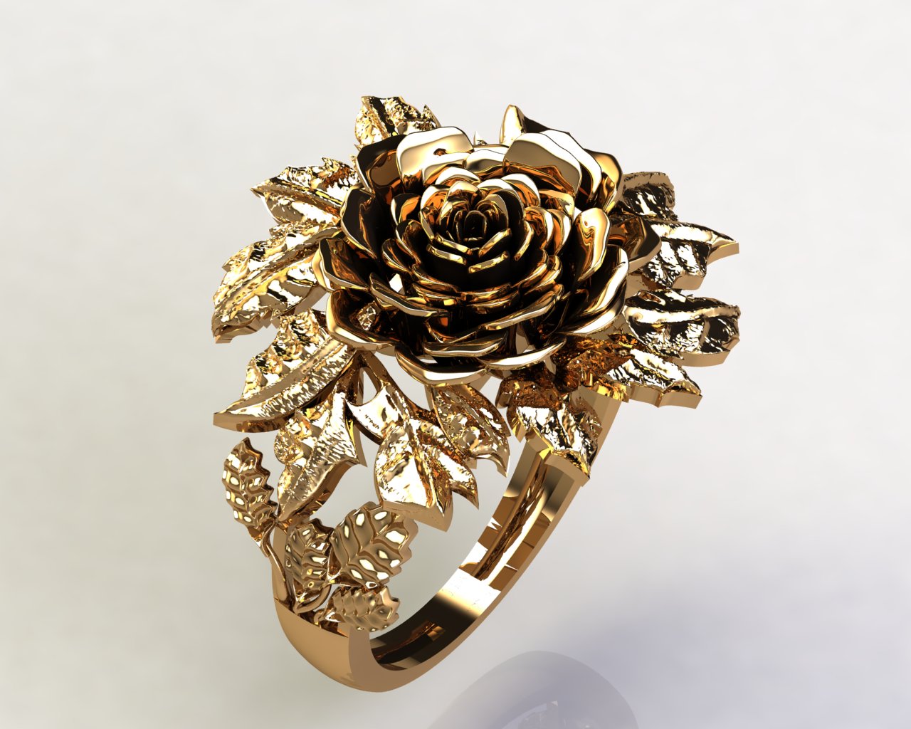 "The Sculpted Bloom" Lifelike Rose & Leaf Statement Ring