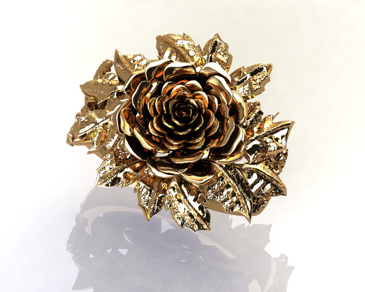"The Sculpted Bloom" Lifelike Rose & Leaf Statement Ring
