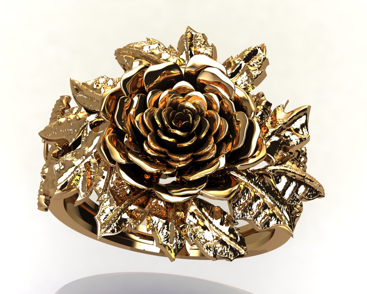 "The Sculpted Bloom" Lifelike Rose & Leaf Statement Ring